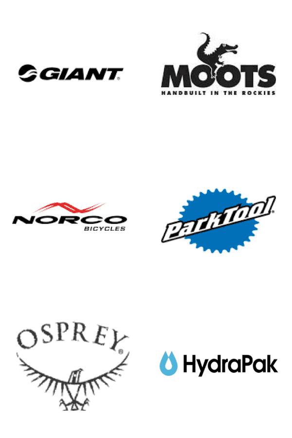 Brands we carry: Giant, Moots, Norco, ParkTool, Osprey, and HydraPak