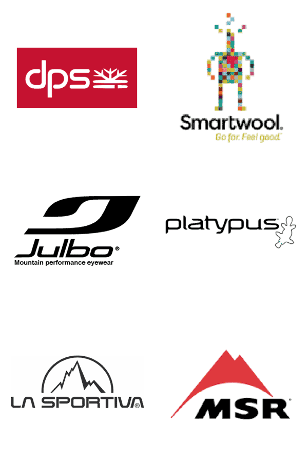 Brands we carry: DPS, Smartwool, Julbo, Platypus, LA Sportiva, and MSR
